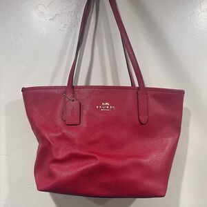 Large red with gold accents Coach shoulder purse